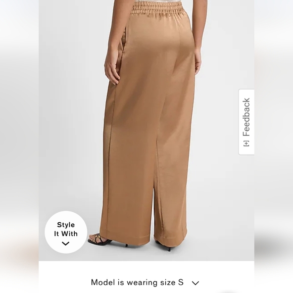 Size Small Pecan High Waisted Satin Pintuck Pull On Trousers - Picture 2 of 4